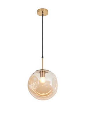 Designer Style Pendant Ceiling Light with large cognac globe Glass