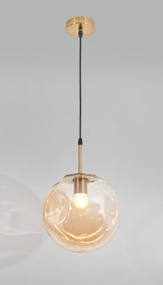 Designer Style Pendant Ceiling Light with large cognac globe Glass