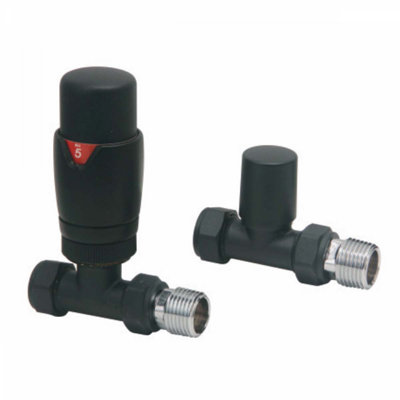 Designer Twin Pack TRV Thermostatic Radiator Valves Black Straight