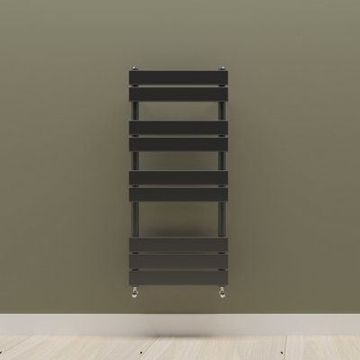 Designer Vertical Black Single Panel Towel Radiator (H) 1000mm x (W) 450mm.