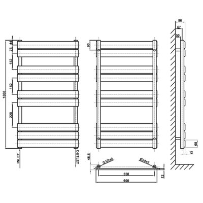 Designer Vertical Black Single Panel Towel Radiator (H) 1000mm x (W) 600mm.