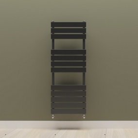 Designer Vertical Black Single Panel Towel Radiator (H) 1200mm x (W) 450mm.