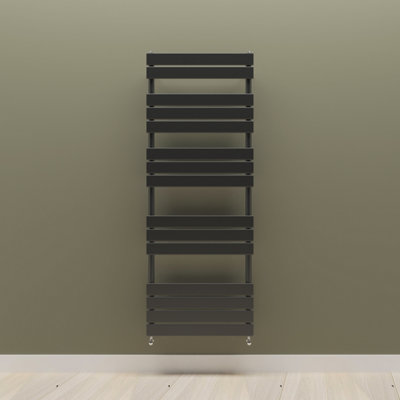 Designer Vertical Black Single Panel Towel Radiator (H) 1600mm x (W) 600mm.