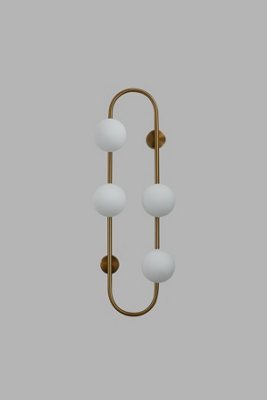 Designer wall lamp sconce, With Gold Finish arm and four smoked white globe glass