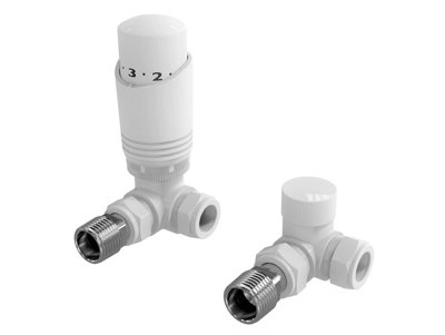 Designer White Thermostatic Radiator Valve Twin Pack TRV Corner