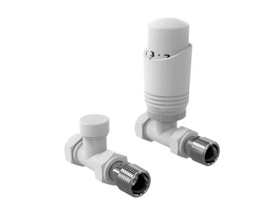 Designer White Thermostatic Radiator Valve Twin Pack TRV White Straight