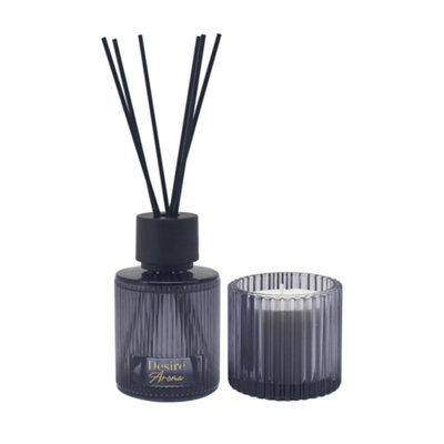 Desire Aroma Ribbed Glass Candle & Diffuser Gift Set - Amber & Sandalwood