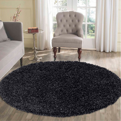 Desire Rugs Plain Living Room Shaggy Area Rugs Anthracite Round 120x120 cm