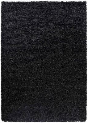 Desire Rugs Plain Living Room Shaggy Area Rugs Anthracite Round 120x120 cm