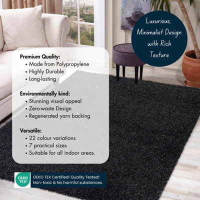 Desire Rugs Plain Living Room Shaggy Area Rugs Anthracite Round 120x120 cm