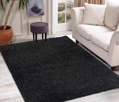 Desire Rugs Plain Living Room Shaggy Area Rugs Anthracite Round 120x120 cm
