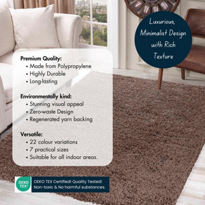 Desire Rugs Plain Living Room Shaggy Area Rugs D.Beige Round 120x120 cm