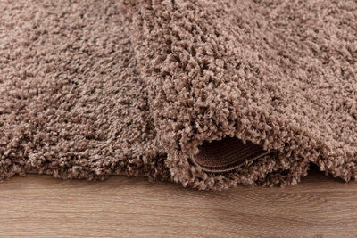 Desire Rugs Plain Living Room Shaggy Area Rugs D.Beige Round 120x120 cm