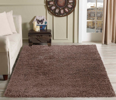 Desire Rugs Plain Living Room Shaggy Area Rugs D.Beige Round 120x120 cm