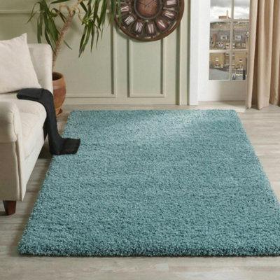 Desire Rugs Plain Living Room Shaggy Area Rugs Duckegg Runner 60x220 cm