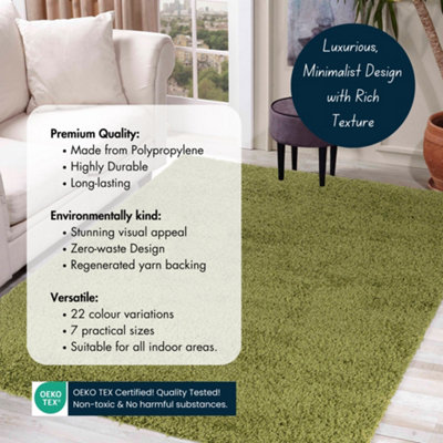 Desire Rugs Plain Living Room Shaggy Area Rugs Green Round 120x120 cm