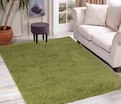 Desire Rugs Plain Living Room Shaggy Area Rugs Green Round 120x120 cm