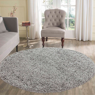 Desire Rugs Plain Living Room Shaggy Area Rugs Grey Round 120x120 cm