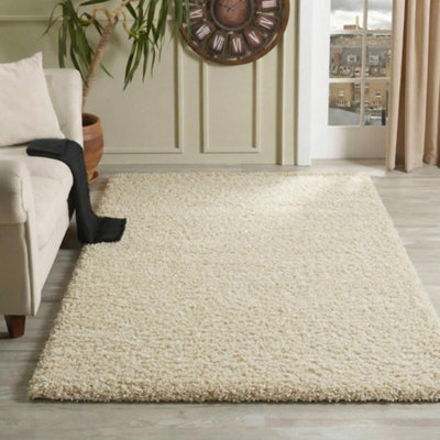 Desire Rugs Plain Living Room Shaggy Area Rugs Ivory Runner 60x220 cm