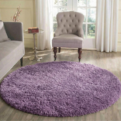 Desire Rugs Plain Living Room Shaggy Area Rugs Lilac Round 120x120 cm