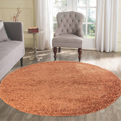 Desire Rugs Plain Living Room Shaggy Area Rugs Terracotta Round 120x120 cm