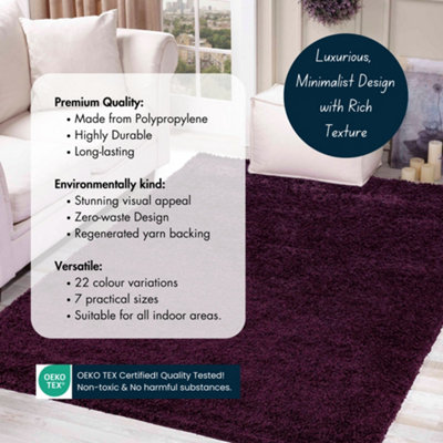 Desire Rugs Plain Living Room Shaggy Area Rugs Violet Round 120x120 cm