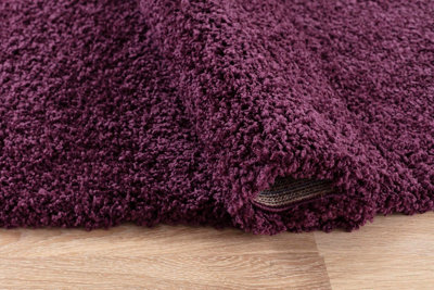 Desire Rugs Plain Living Room Shaggy Area Rugs Violet Round 120x120 cm