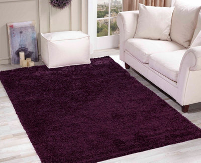 Desire Rugs Plain Living Room Shaggy Area Rugs Violet Round 120x120 cm