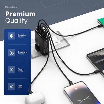 Desiretech 100W USB C Charger, 4 Port Fast Charging Laptop Charger with ...
