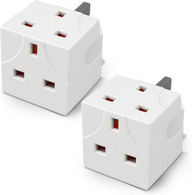 Desiretech 2 Way Adaptor 2 Pack UK Double Plug Adapter with 13A Fuse Compact Multi Plug Socket for Home & Office