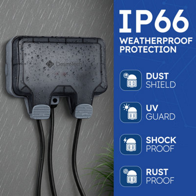Desiretech Outdoor Double Switched Socket, 3m Cable IP66 Waterproof ...