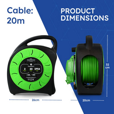 Desiretech Weatherproof Cable Reel 20m, 2 Sockets, 13 Amp Outdoor Lead ...