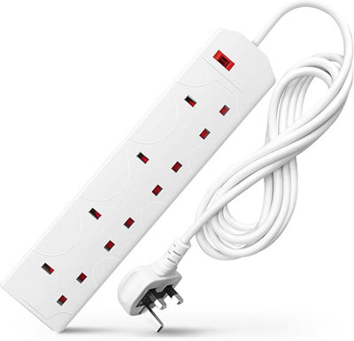 DESIRETECH White  2 Meter  Electric Extension Lead - 4 Gang, 3 Pin Cable with UK Plug ,Wall Mountable & Multi Socket