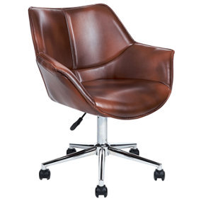 Desk Chair Faux Leather Dark Brown NEWDALE