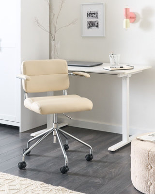 Desk Chair Swivel CANDOR Faux Leather Off-White