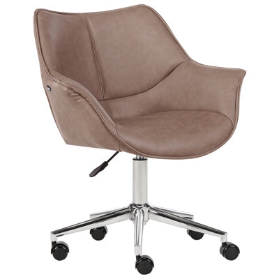 Desk Chair Swivel NEWDALE Faux Leather Light Brown