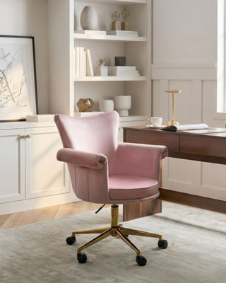 Desk Chair VELENCIA Velvet Pastel Pink