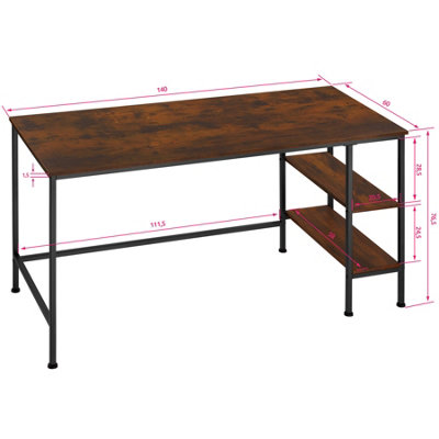 Desk Donegal w/built in shelves (140x60x76.5cm) - Industrial wood dark, rustic