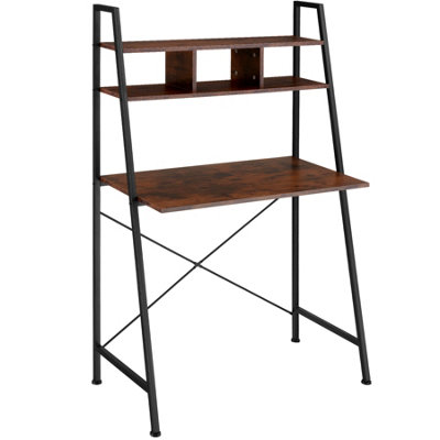 Desk Exeter - overhead storage shelves, 3 compartments - Industrial wood dark, rustic