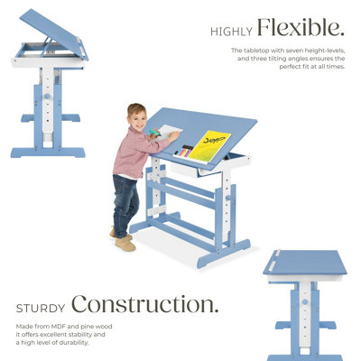 Desk - for children, wooden, tiltable tabletop, 7 height settings, with ...