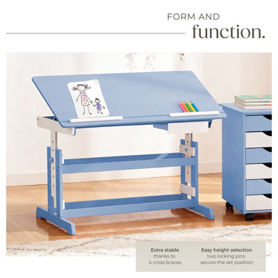 Desk - for children, wooden, tiltable tabletop, 7 height settings, with ...
