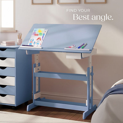 Desk - for children, wooden, tiltable tabletop, 7 height settings, with ...