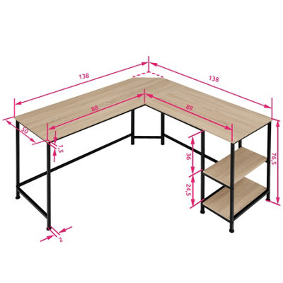 Desk Hamilton (138x138x75.5cm) - industrial wood light, oak Sonoma