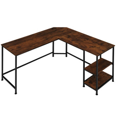 Desk Hamilton - corner unit, shelf with 2 storage compartments - Industrial wood dark, rustic