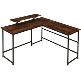 Desk Melrose - corner desk with a movable monitor stand - Industrial wood dark, rustic