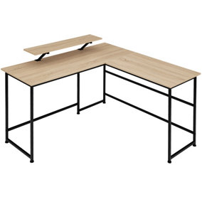 Desk Melrose - corner desk with a movable monitor stand - industrial wood light, oak Sonoma