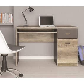 Desk Oak Effect & Grey 120cm Computer Study Home Office Cupboard Drawer Malcolm