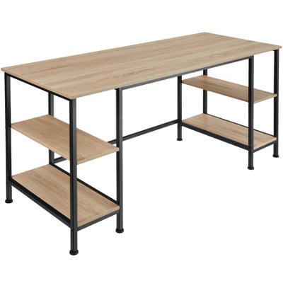 Desk Stoke - 2 side shelves with 2 storage compartments each - industrial wood light, oak Sonoma