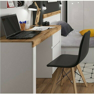 Desk with Drawer Storage Cupboard 130cm Wide Oak Effect Top White Gloss ...