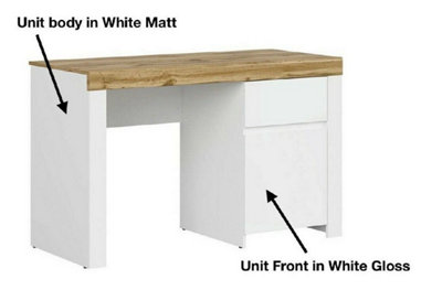 Desk with Drawer Storage Cupboard 130cm Wide Oak Effect Top White Gloss ...